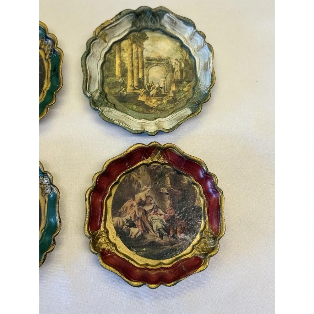 VTG Florentine Style Plastic Coaster Coasters Set Of 6